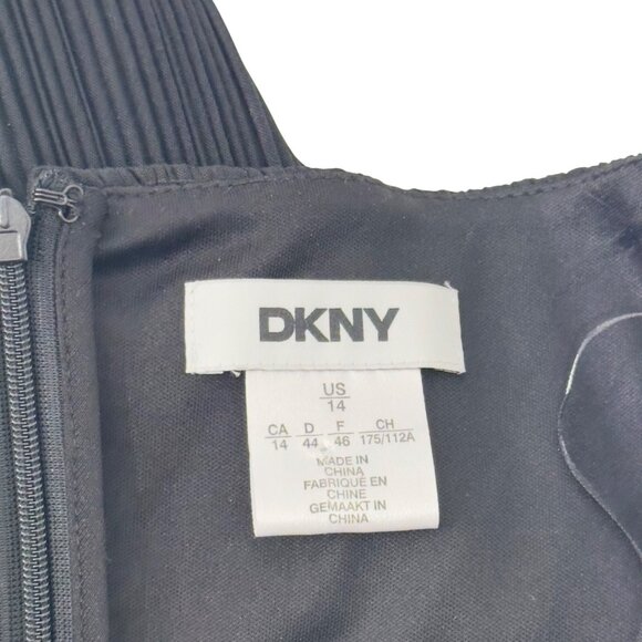 DKNY Womens Black Pleated Mini Dress With Belt - Size 14 Casual Coctail Party - Picture 3 of 10